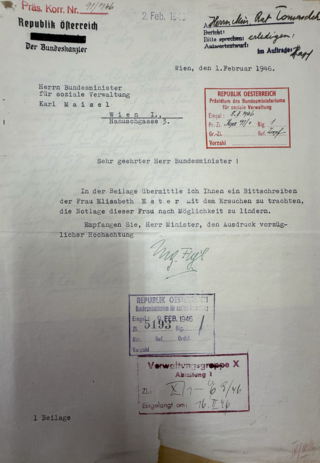 Письмо Леопольда Фигля федеральному министру Карлу Майзелю от 1 февраля 1946 года