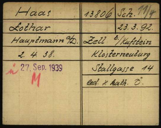 Index card of Lothar Haas from Dachau concentration camp
