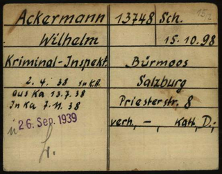 Photo der Karteikarte aus dem KZ Dachau von Wilhelm Ackermann
