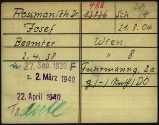 Photo von Josef Rossmanith Karteikarte KZ Dachau