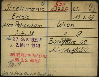 Photo von Karteikarte Erich Streitmann KZ Dachau