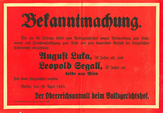 Bekanntmachung der Vollstreckung der Todesurteile von August Luka und Leopold Segall
