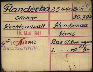 Karteikarte aus dem KZ Dachau von Ottokar Flanderka