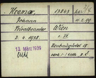 Karteikarte von Hans Kremar des KZ Dachau