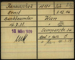 Photo der Karteikarte aus dem KZ Dachau von Ernst Janauschek