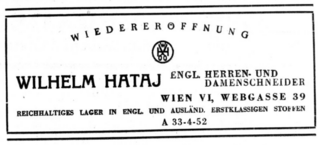 Anzeige der Wiedereröffnung der Damen- und Herrenschneiderei Hataj im Mai 1949